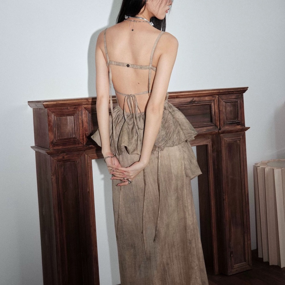 Elegant Tan Strapless Dress - Picture 2 of 5
